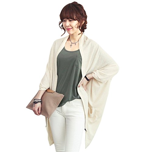 【 UN ANANAS 】 シルエット 素敵 ポンチョ風 カーディガン ゆったり 着心地 良い 上品 レディース 春 ベージュ ジッパー ポケット あり