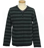 LOUIS CHAVLON ２枚組 ボーダー ニット ロンＴ メンズ 長袖 Vネック Tシャツ セーター アンサンブル (BLACK)