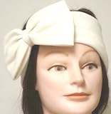 Hand Made Ivory Color Double Knit Wool Jersey Headband with Bow