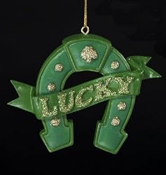 Luck of the Irish Green & Gold "Lucky" Horseshoe Christmas Ornament 4.5"