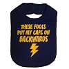 These Fools Put My Cape On Backwards Infant Toddler Superhero Bib Funny Baby Shower Gift - Royal Blue / Yellow