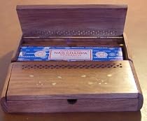 Wooden Storage Box For Nag Champa - Brass Inlays - Incense Burner Also