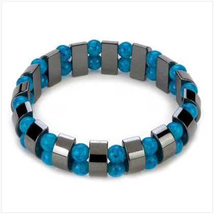 Magnetic Hematite and Genuine Turquoise Beaded Stretch Bracelet
