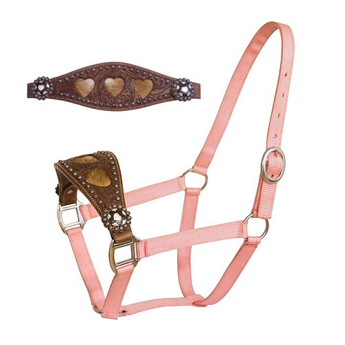 Abetta Nylon Halter with Tooled Removable Leather Noseband Heart Cut-out