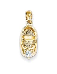 14k 3-d March/aquamarine Engraveable Baby Shoe Charm, Best Quality Free Gift Box Satisfaction Guaranteed