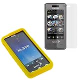 Yellow Flexible Soft Silicone Skin Case + Clear Reusable LCD Screen Protector for Sprint Samsung SPH-M800 Instinct Cell Phone