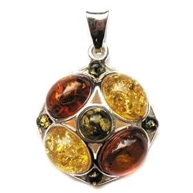 Multicolor Amber and Sterling Silver New Medium Pendant