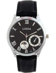 Sotijobs Fashion PU Leather Black Band&face Rome Number Pattern Charm Men Women Casule Quartz Wrist Watch
