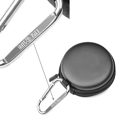 Case Star Clamshell Style Black PU leather Earphone Earbuds Case with Silver Climbing Carabiner and Case Star Cellphone Bag