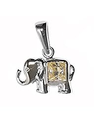 Sterling Silver Small Champagne CZ Elephant Pendant Gift Charm Pure 925 New 10mm with 1mm Snake Chain
