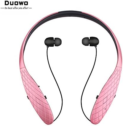 Bluetooth Headset, Bluetooth Earbuds，Duowo Sweatproof V4.0 Wireless Neckband Bluetooth Headphones with Microphone for Smart Phones (Pink)