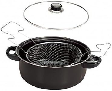 Deep Fryer Pot Set New 10" 3 Piece Includes a Dutch Pan, a Tempered Glass Lid and a Wire Fryer Basket. Easy Clean Coated Surface.