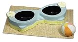 Just Be Paws JU-ML-P417 Mealtime - Dog Daze Sunglasses Bowl Gift Set, 8 oz Water/8 oz Food with Placemat and Beach Ball Squeak Toy