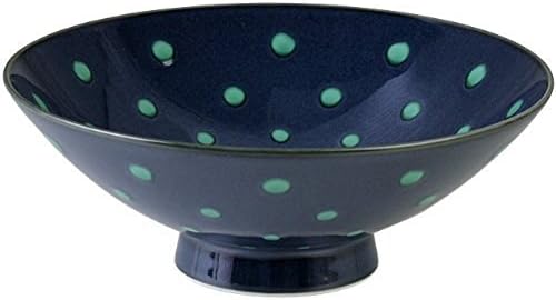 New Hakusan pottery black bowl with green dots from Japan G-5