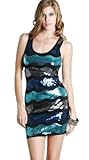 Yvette Barreto Wave Sequin Sleeveless Dress with Blue Waves, Medium