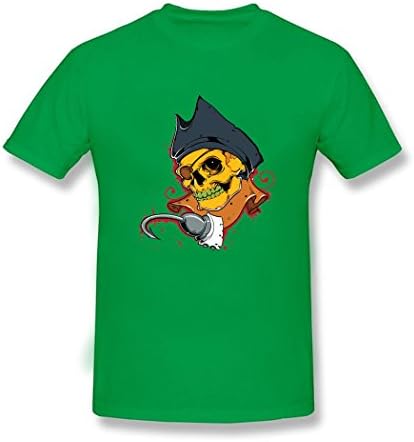 AJeeZe 100% Cotton Jolly Roger Pirate Flag Skull Buccaneer T-shirt Green L