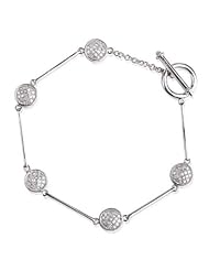 Sterling Silver 0.55 ctw Diamond Circle Station Bar-Linked Bracelet