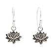 Small Detailed Lotus Blossom Flower Dangle Earrings in Sterling Silver, #7435