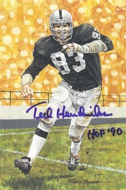 Ted Hendricks Autographed/Hand Signed Oakland Raiders Goal Line Art Card