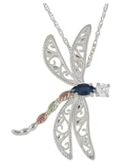 Black Hills Gold Blue Sky Topaz and Amethyst Silver Dragonfly Necklace