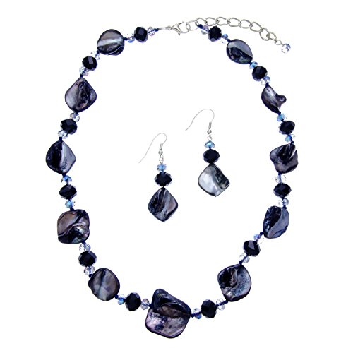 Dark Blue Imitation Shell Crystal Necklace and Earrings Set