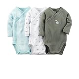 カーターズ Carter's ボディスーツ 前開き サイドスナップ 長袖 綿リブ100% 3枚組 3-Pack Side-Snap Bodysuits 3M (55-61cm) [並行輸入品]