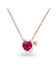 Bling Jewelry Rose Gold Vermeil CZ Ruby Color Devils Heart Necklace 925 Silver
