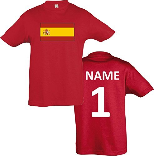 Kids T-Shirt Spanien Spain Ländershirt mit Wunschnamen und Nummer diverse Farben, Farbe rot, Größe 128