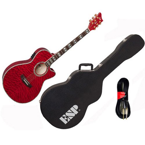 ESP AC-30E QMSTR Acoustic Electric Guitar X-Tone LTD See Thru Red, Case and Cable SET1