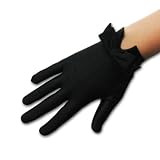 Wrist Length Matte Spandex Shortie Gloves with Double Bow on Back Vent, Cuff Extends Just Above the Wrist Bone.