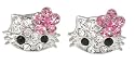 X-small 1/4" Stud Earrings w/ Pink Flower Bow - Silver Plated - Comes Gift Boxed