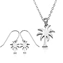 Sterling Silver Palm Tree Pendant, 18" and Earrings Set with Diamond Accents