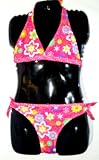 Girls 2 Pc Bikini Bra Top with Tie Sides Bottom - HotPinkFloral