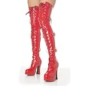 5 Inch Sexy Thigh Hight Boots Stack Heel w/ 1 1/2 Inch Platform Red Stretch Patent