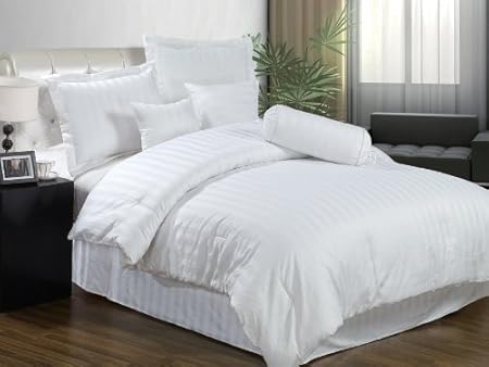  Chezmoi Collection 7 Pieces White Cotton Jacquard Damask Stripe Comforter/bed-in-a-bag Set King Size Bedding 