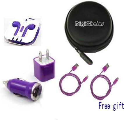 DigiChains? 5-in-1 (1pcs cable free gift)Earphone/cable Hard Case/Bag + earphone + Wall Charger + Car Charger+ 1M Length USB Sync Data / Charging White Cable for iPhone 5 / 5C / 5S iPad Mini iPod Touch 5th Gen