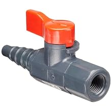 Asahi America Labcock PVC Ball Valve, Inline, Unibody, Lever, 1/4" NPT Female x 3/8" Hose