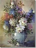 IMAGE OF White Roses in a Blue Vase by Fernie Parker Taite - Floral Flowers Ceramic Tile Mural 17