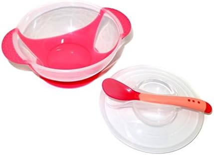 xbeayun Baby Temperature Sensing Spoon Fork Bowl Learning Dish With Suction Cup Assist Slip Resistant Bowl Feeding Set