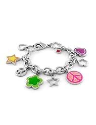 Lauren G Adams Girls Rhodium Peace Flower Heart Charm Bracelet