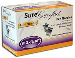 SureComfort Mini Pen Needles - 31G 3/16" - BX 100