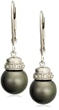 14k White Gold 8-9mm Tahitian Pearl and Diamond (.12cttw) Earrings