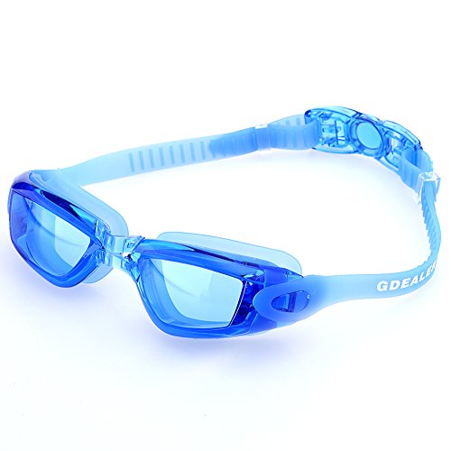 Swimming Goggles, GDEALER Swim Goggles Swim Glasses Anti Fog Anti-shatter UV Protection with Ear Plug and Nose Clip for Adult Men Women Youth Kids Child Blue