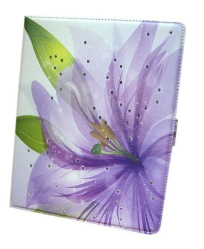 W-RainBow iPad Air Case Colorful Painted Butterfly Elf Series Inlaid Shiny Glitter Diamond PU Leather Flip Protective Case Cover For Apple iPad Air/iPad 5(Random Gift 1 Piece Car Sticker)Lily Flower