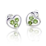 Small 3-Stone Genuine Peridot Sterling Silver Post Earrings - Girls Heart Studs