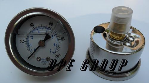 NEW STAINLESS STEEL LIQUID FILLED PRESSURE GAUGE WOG WATER OIL GAS 0 to 100 PSI CENTER BACK MOUNT 0-100 1/8" NPT 1.5" FACE DIAL FOR COMPRESSOR HYDRAULIC AIR TANK PRESSURE WASHER