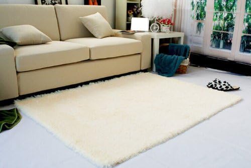 Crystal Cup Super Soft Modern Shag Area Rugs Living Room Carpet Bedroom Rug for Children Play Solid Home Decorator Floor Rug and Carpets 4- Feet By 5- Feet(beige)