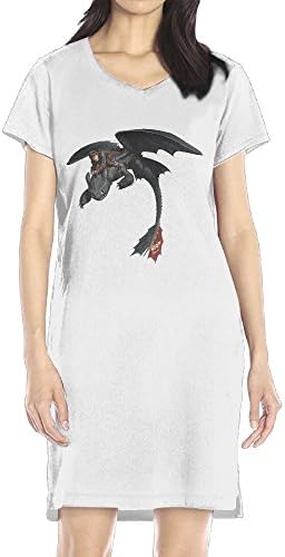 Women's How To Train Your Dragon Toothless V-neck Short Sleeve Loose T-Shirt Dress White S