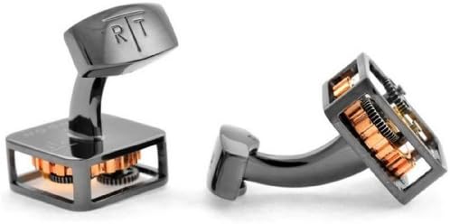 Tateossian Black Square Framed Steampunk Gear Watch Mechanism Cufflinks