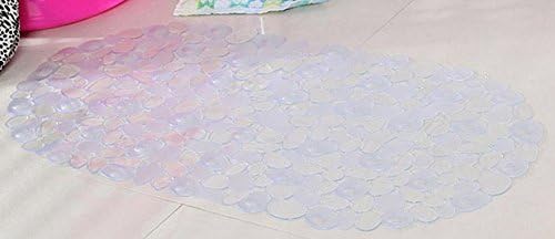 Modern Transparent Pebble Nonslip Bathroom Rug, Anti Skid Waterproof PVC Bath Mat, 27x14 inches(68x35cm) (White)